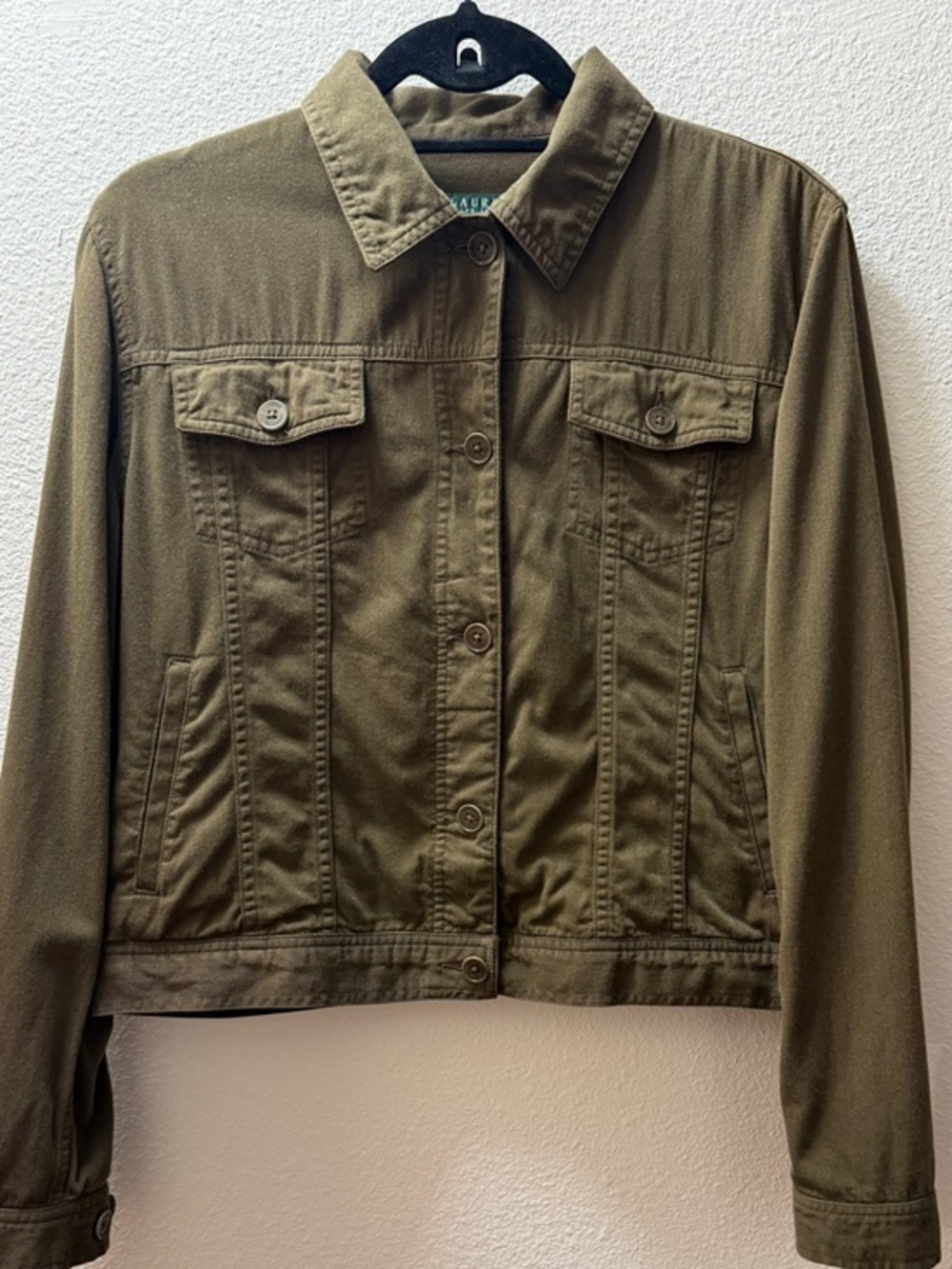 Lauren Ralph Lauren Women's Jacket Sz L Green Cotton Rayon Blend Utility Trucker